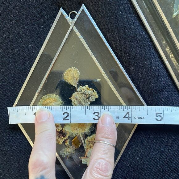 Vintage Diamond Beveled Clear Dried Flower Suncatchers. Set Of 2. No Cracks. USA - Picture 8 of 9